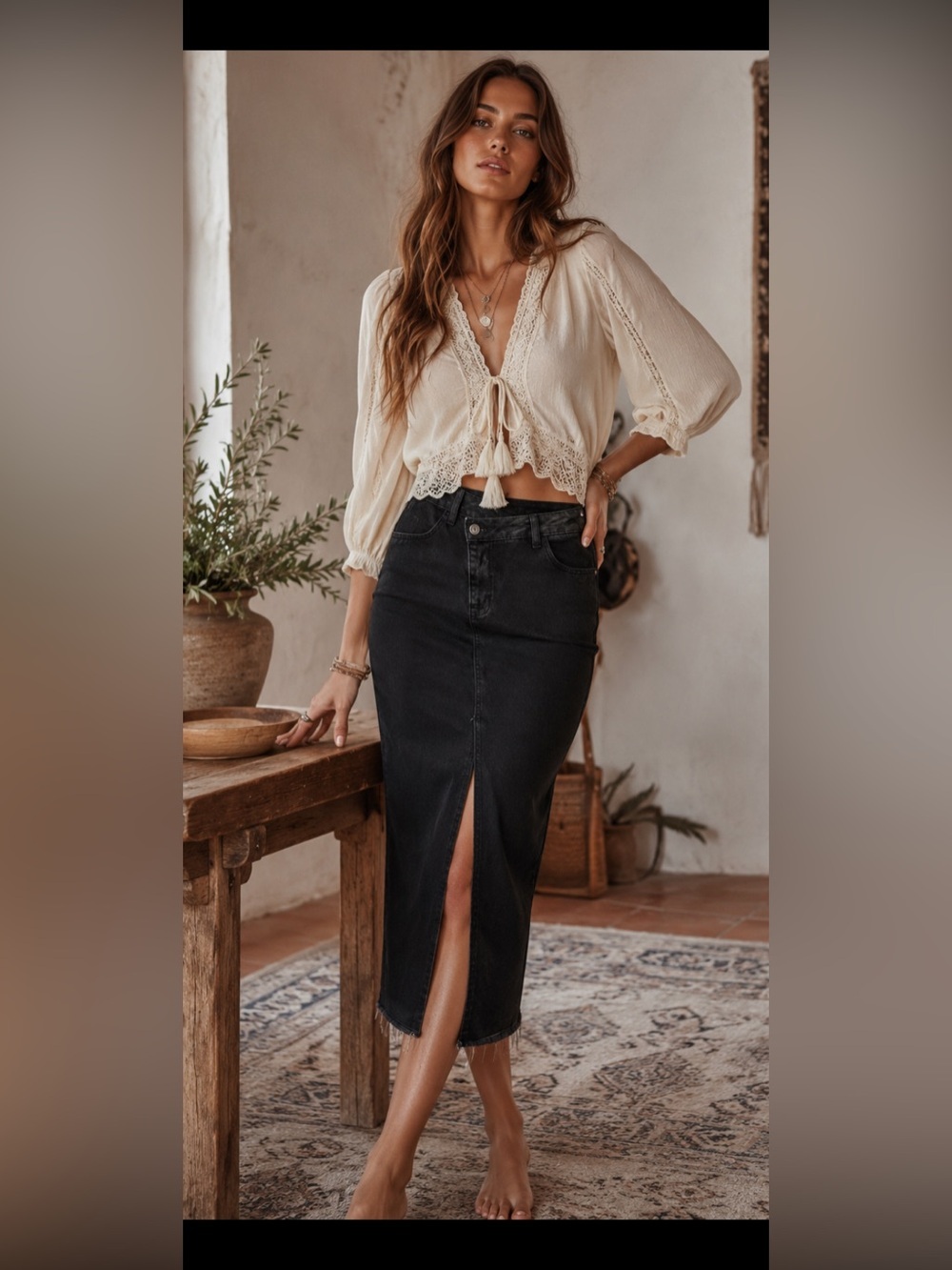 Black Denim Y2K Midi Skirt W/ Raw Hem Women’s size XXS